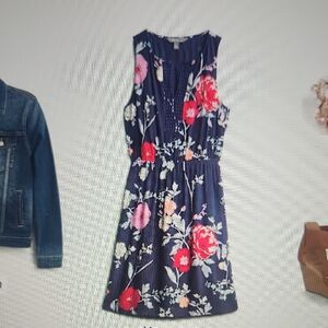 Market & Spruce Navy Floral Midi Dress with Pink & Red Blooms